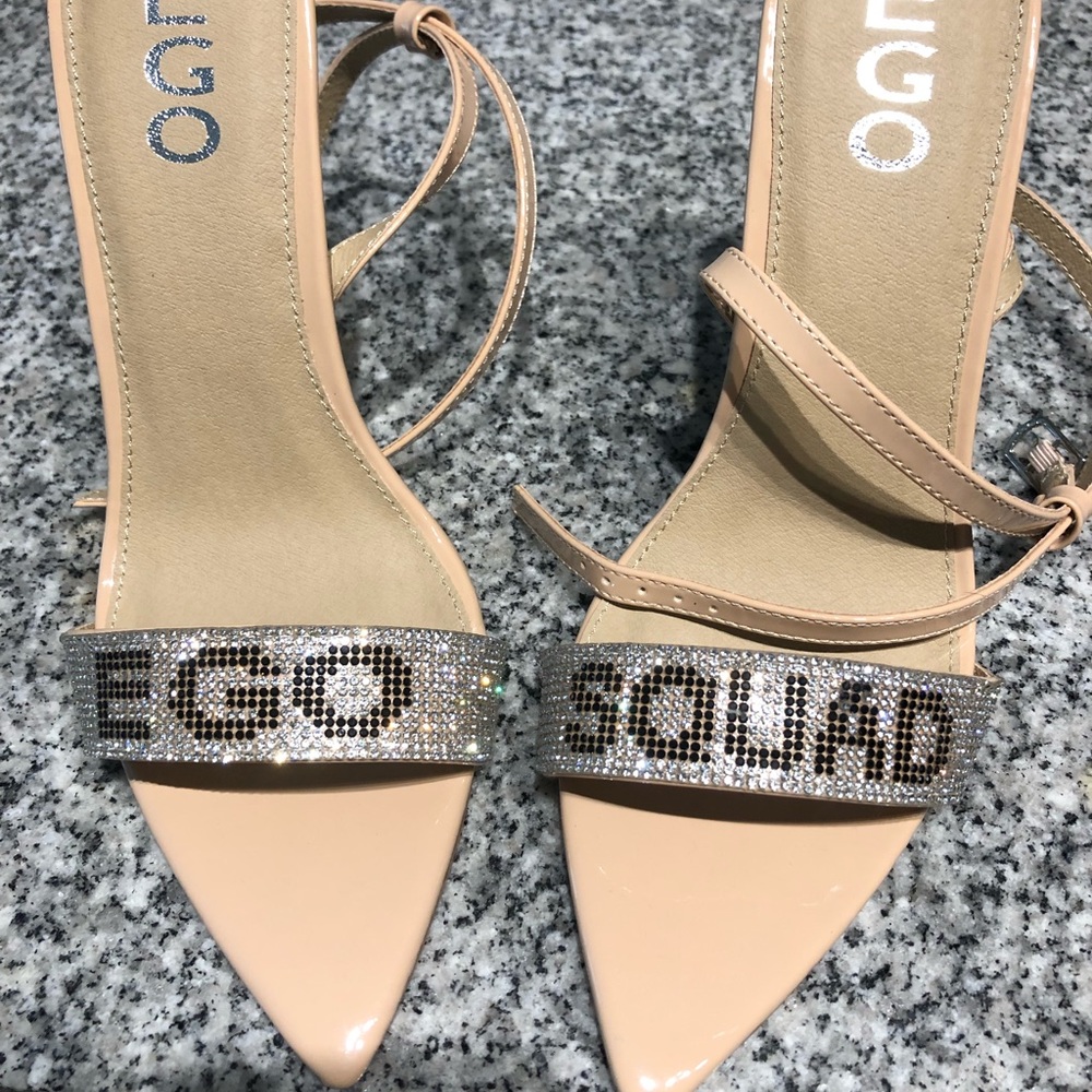 Ego Squad Diamante Detail Heel In Nude Patent - Picture 1 of 7